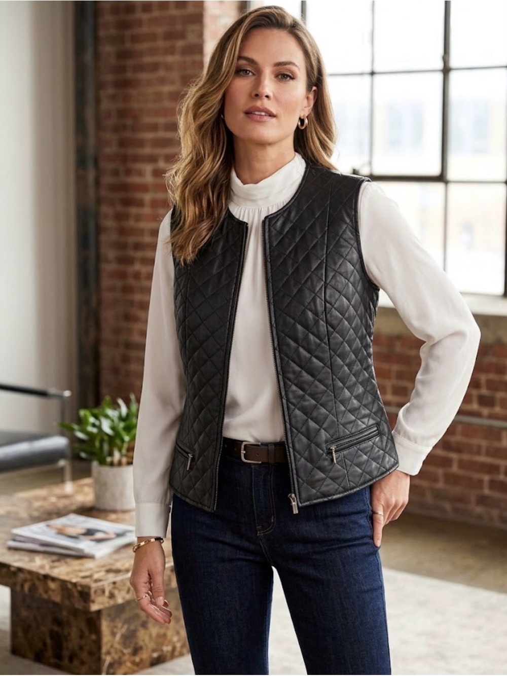 Lord Taylor -Leather Vest - Black MPetite